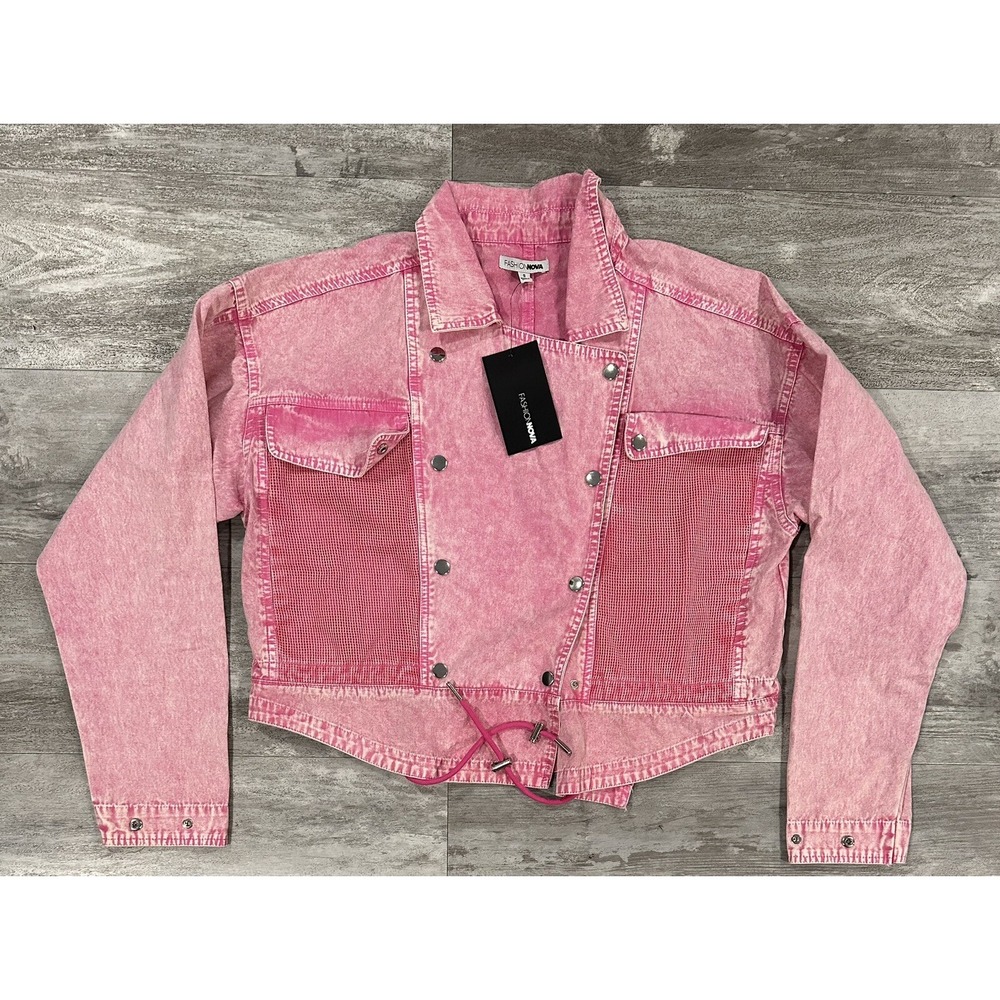Fashion Nova Womens Crystal Short Jacket Pink Size Small Snap Button Brand New